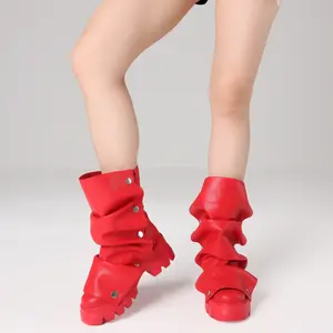 CYNLLIO Boots for Womens Fold Over Platform Boots Slouchy Booties Chunky High Heel Wide Calf Pull on Shark Platform Short Boots for Daily Party Date Night Dress Shoes