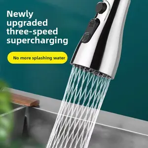 Kitchen anti-splash faucet with three adjustable settings, wide-angle universal rotation, and dual-stream pressurized water output.