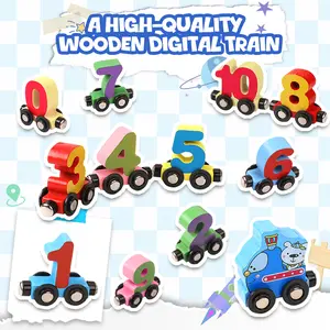 Wooden Number Train Set, Educational Counting Toy for Toddlers with 12 Cars & Engine, Develops Early Math Skills Through Play, Compatible with Major Brand Train Tracks for Expanded Fun.