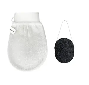 Wildpier️ Deep Exfoliating Glove and Bamboo Charcoal Konjac Sponge - Plant-based, Biodegradable, Eco-Friendly Skincare