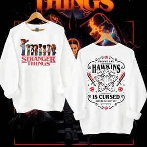 Vintage Stranger Things 5 Style 80s Aesthetic Crewneck, People Say Hawkins is Cursed Hoodie, The Party & Demogorgon Design, Hawkins, Indiana, Great for Fans, Trending Us Streetwear, Viral on Tiktok