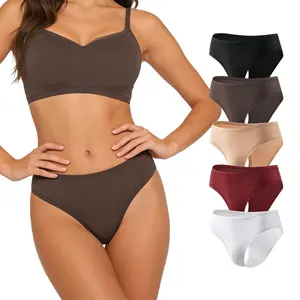 VRCOMFY  Women's Seamless Cotton Mid-rise Thong, Soft Stretchy Comfortable Bikini Panties,Solid Color 5-Pack / Mixed Color Pack