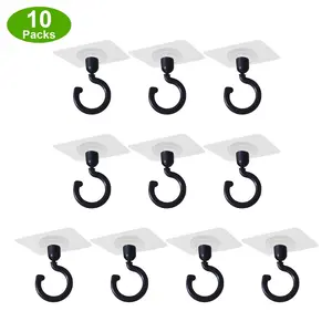 Ceiling Hook (10pcs), Multipurpose Rotating Hook Self Adhesive No Drill Ceiling Hanging Hook, 360-degree Rotatable Hooks for Hanging Light Plants Lanterns Wind Chime