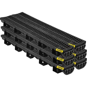 VEVOR Trench Drain System 5 Pack, Channel Drain with Plastic Grate 5.7x 3.1 in HDPE Drainage Trench, Black Plastic Garage Floor Waterway 5x 39 in with 5 End Caps for Garden DrivewayVEVOR Super Brand Day