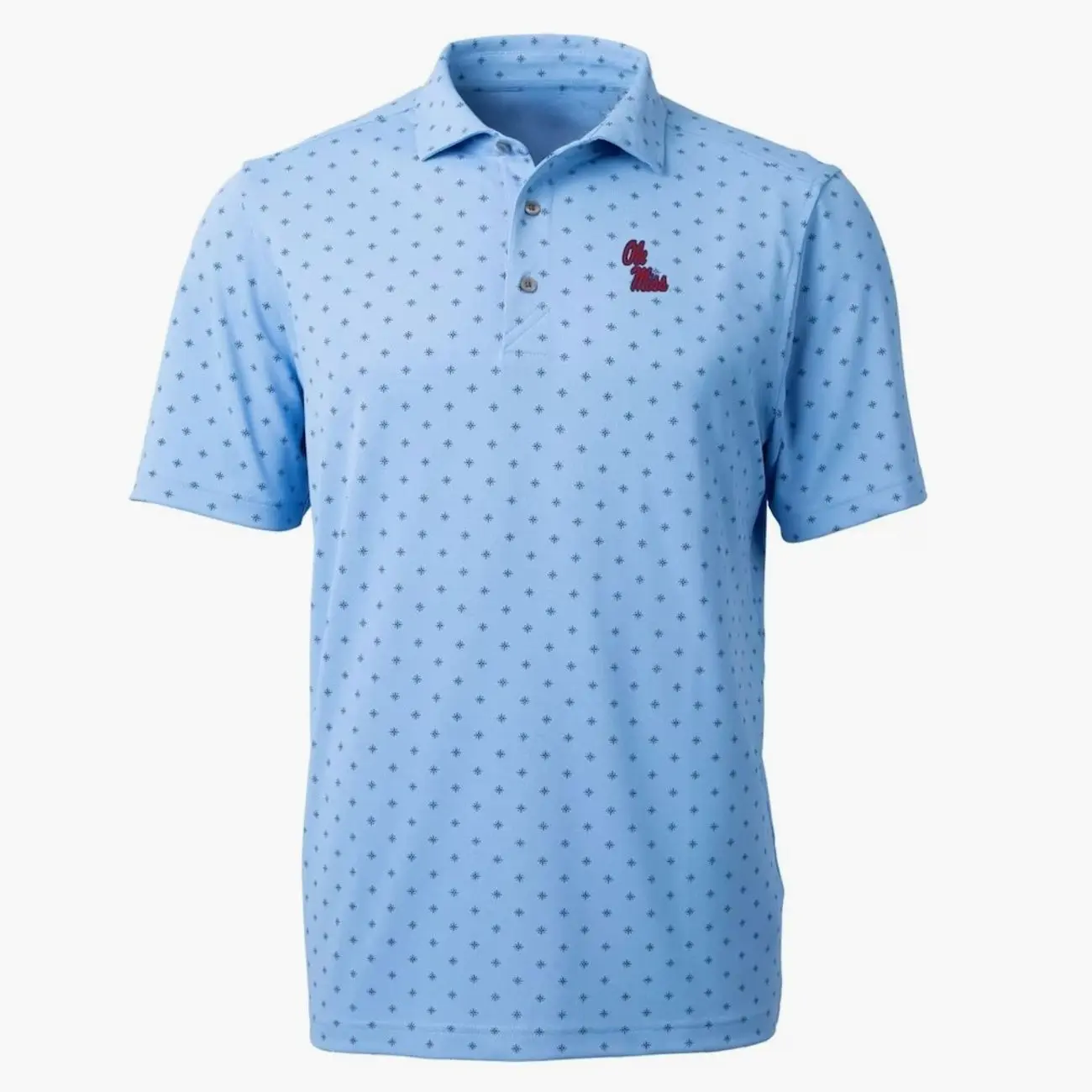 College Ole Miss Rebels Cutter & Buck Virtue Eco Pique Tile Print Polo - Light Blue Short Sleeve Tee, Casual Collared Shirt Boatyard Button-Up Shirt Toile Teddy Polo