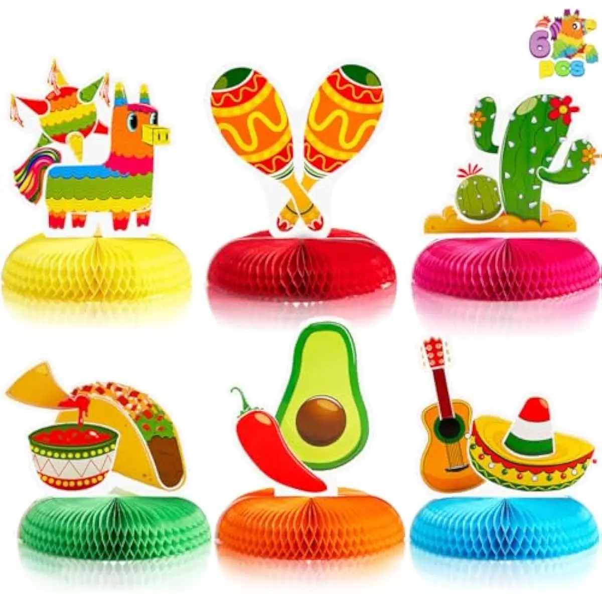 6 PCs Cinco De Mayo Fiesta Honeycomb Table Centerpiece 8.5 Party Decoration for Fun Fiesta Taco Party Supplies, Luau Event Photo Props, Mexican Theme for Carnivals Festivals