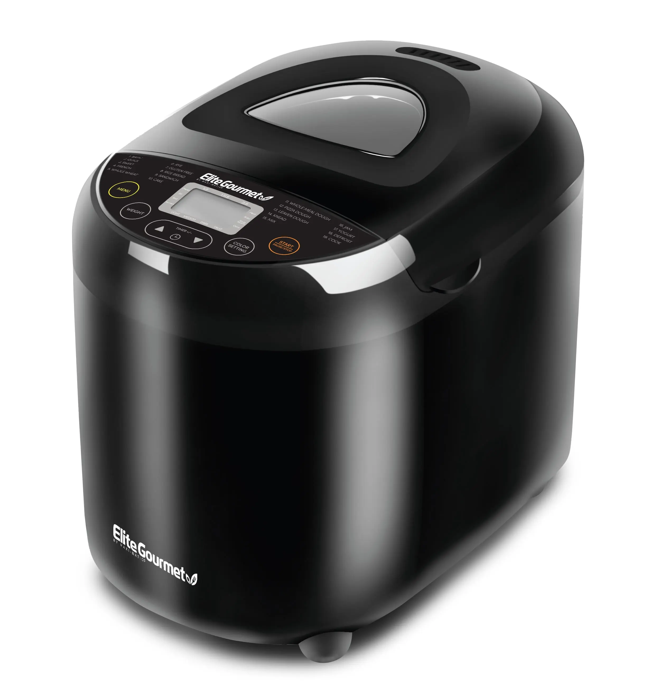 Elite Gourmet 2lb Programmable Bread Maker Machine For Homemade Bread 19 Preset Functions Gluten Free Crust Control