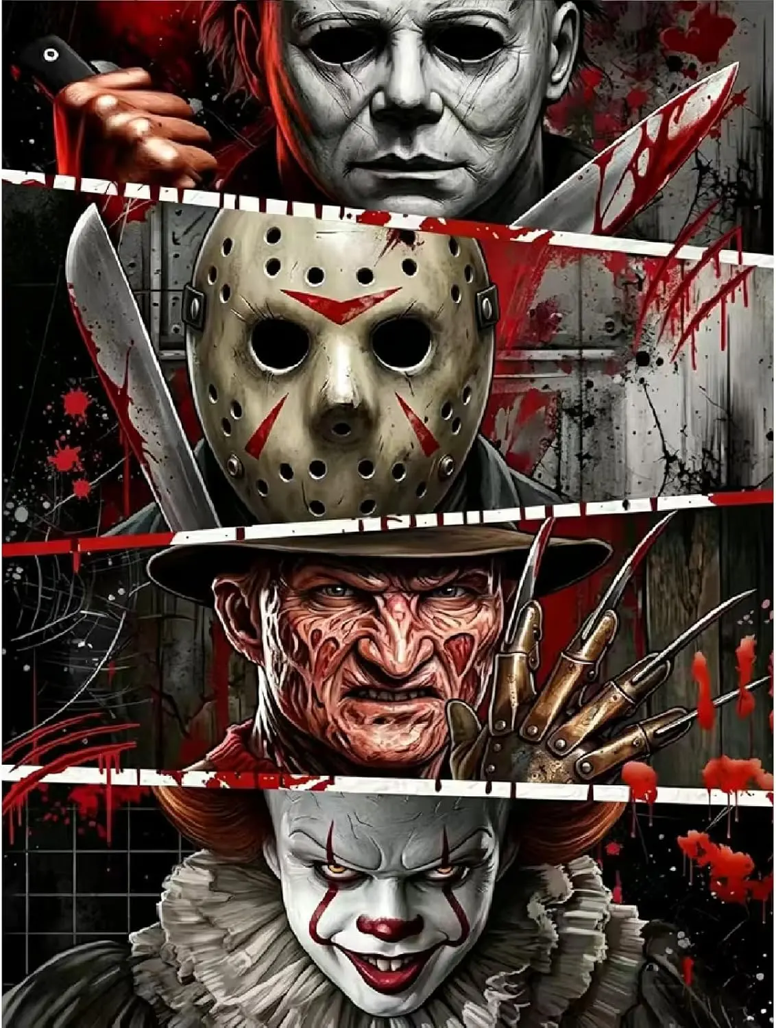5D Halloween Diamond Art Kits for Adults, Horror Diamond Painting Kits for Adults Beginners, Full Round Drill Diamond Dot Gem Art Kit Wall Home Decor 12x16 inch