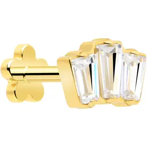 18 Gauge 1/4 Clear Gem 14k Gold Plated Implant Grade Titanium Threadless Flower Reversible Flat Back Earring