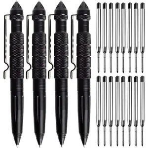 Tungsten Military Pen - 2 Pack Emergency Self Defense with 8 Black Ballpoint Refills for Writing, Breaker Pen, for Father's Day (Tacpen 4xblack)