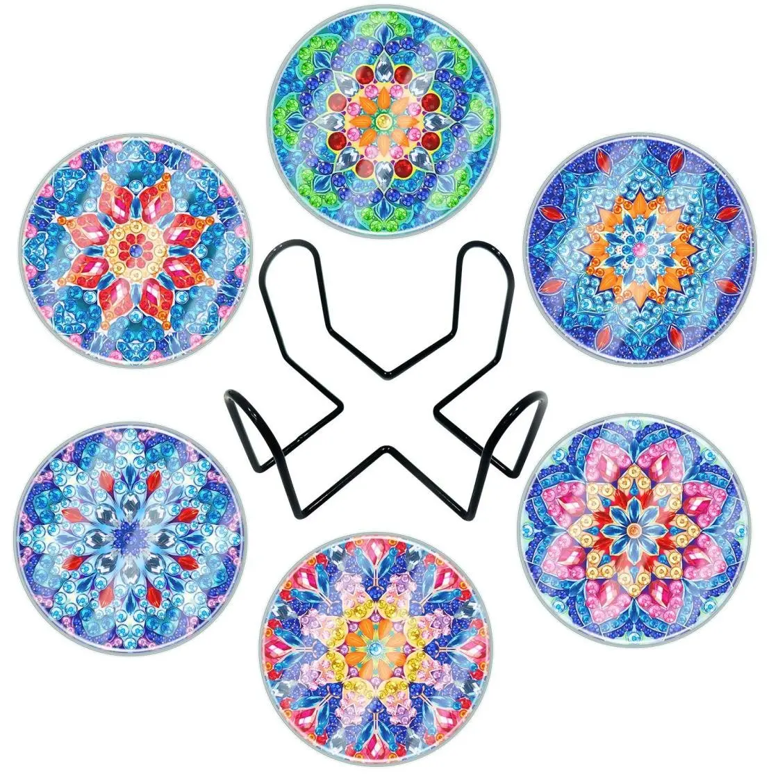 DIY Diamond Painting Coasters – 6PCS Mandala Art Coaster Kit with Holder, Relaxing Craft Activity, Creative Gift & Home Decor