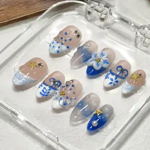 Vosplends SUMMER2 Y2K Collection Handmade Almond Coffin Press On Nails,NailHaven,birthday  Festive creative nail art Nail Art Set Acrylic Soft Gel Glitter Kit,black friday deals#creative nail artpress on. nail