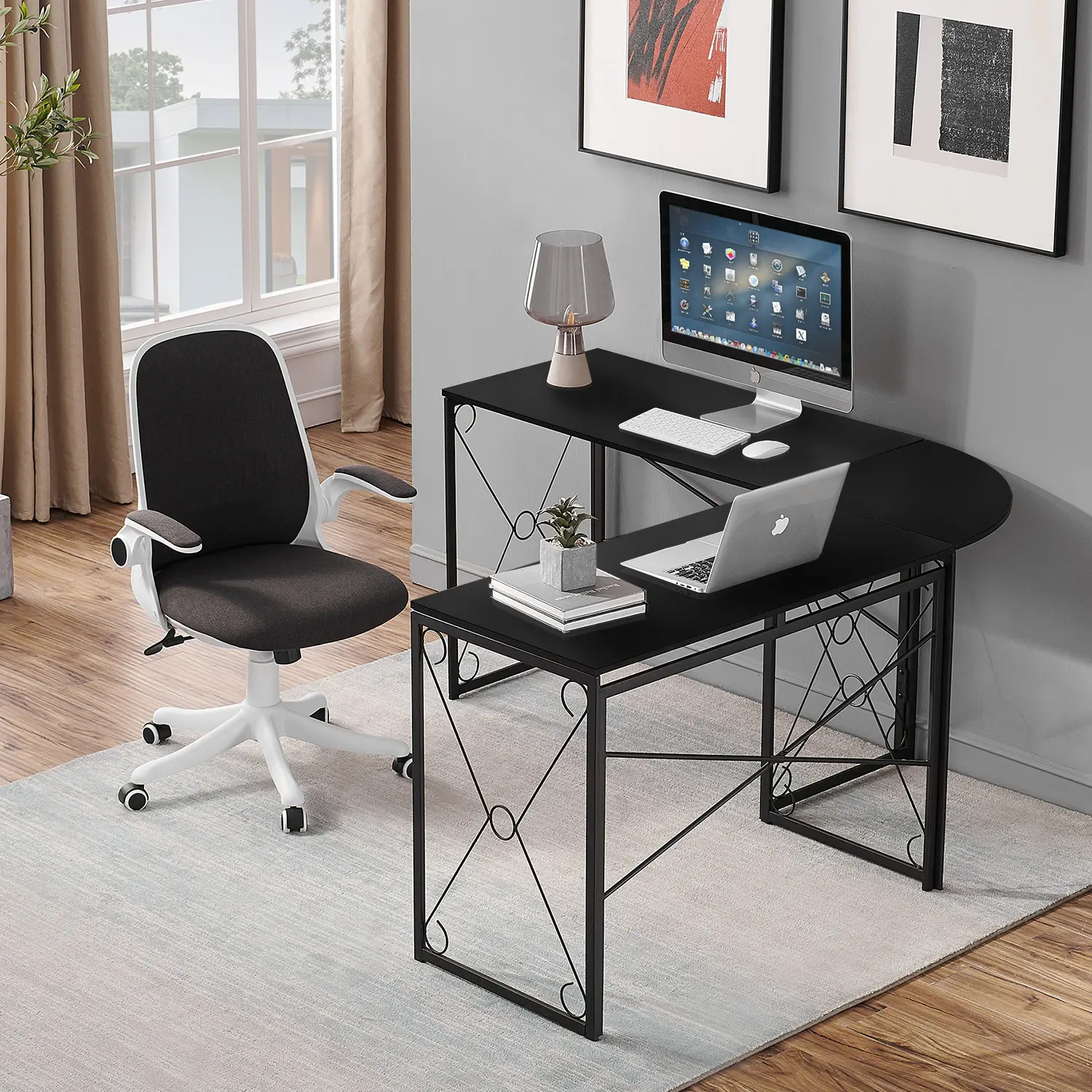 VECELO L-Shaped Computer Table, Detachable Into Two Tables, Foldable Computer Table, Game Table, Writing Desk, Home Office Desk, Brown