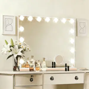 Hoodink Hollywood Vanity Mirror with Lights 15 Dimmable Bulbs 3 Color Lights Make Up Lighted Mirror Aluminum Metal Frame USB Charging Port 23 x 18 inch