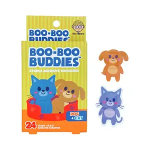 (Dog + Cat) Boo Boo Buddies Kids Adhesive Bandages, Kids Self-Adhesive Sterile Bandages Pack for Toddler Girls & Boys, Adults First Aid, Protect Scrapes and Cuts | 24 Pcs Teachable Moments