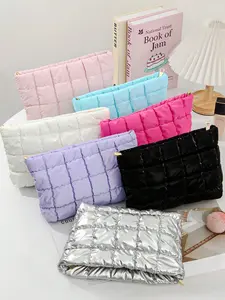 1PC Quilted Puffer Cosmetic Bag – Fashion Padded Makeup Bag, Diamond Grid Embroidered Mini Travel Pouch, Elegant Clutch Gift for Women