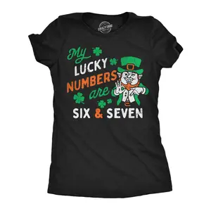 Womens Funny T Shirts My Lucky Numbers Are Six And Seven Sarcastic St Patricks Day Tee For Ladies Funny Womens T Shirts Cute Vintage Fashion Casual Ladies T-Shirt Gift Saint Patrick's Day Tops for Women Funny Black -