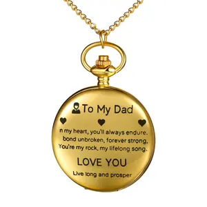 OIDEA Quartz Analog Pocket Watch: Men Gold To My Dad Hunter Watches Arabic Numerals Vest Antique Fob Watch Gift with Sweater Chain Necklace Father's Day Present