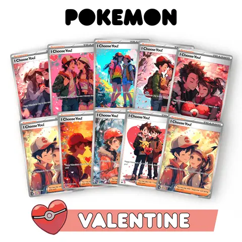 Pokemon Valentines Card - Choose from 17 Inclusive Styles - Custom Fan-Art Designs - Cute and Adorable Valentine Gift for Fans