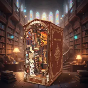 Magic World DIY Bookshelf Model Set, Handmade LED Bookshelf Three-dimensional Model Toy House Christmas Gift, Birthday Gift and Thanksgiving Gifts, insert booknook bookend , collectible room decor