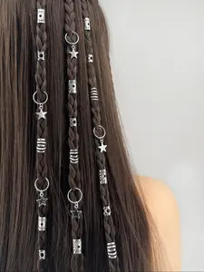 35pcs Set Alloy Five-Pointed Star Geometric Pattern Design Hair Loops, Women & Girls' Dressing-Up Hair Accessories, Loc Hair Jewelry for Braids, All Seasons Use