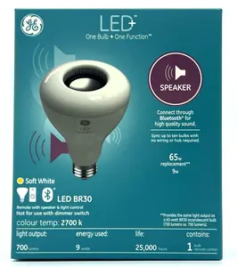 GE Lighting LED+ Speaker Indoor Floodlight Bulb - Soft White - Bluetooth Speaker - Remote Included - BR30 (1 Pack)