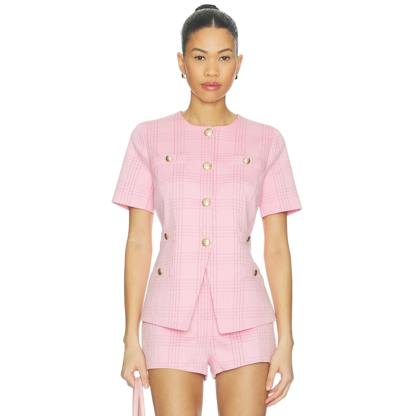 Generation Love Reyes Windowpane Suiting Jacket in Pink & Red Plaid