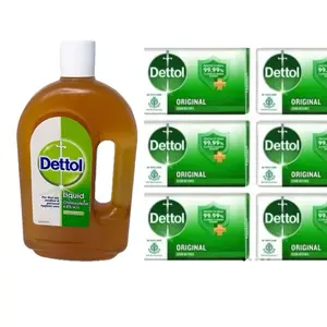 Dettol Antiseptic Disinfectant Liquid 750 ml & 6 Soap Bars - Effective Disinfectant for High-Touch Surfaces & Convenient Use