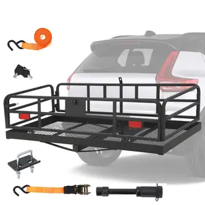 Garvee Folding Trailer Hitch Cargo Rack with High Side Rails, 500 lbs Weight Capacity, Fits 2" Receiver for RV, Truck, SUV, Van, Dimensions 60" L x 24" W x 14.9" H