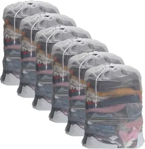 6 Pack Mesh Laundry Bag with Drawstring Closure, 24" x 36" Heavy Duty  Laundry Bags for Travel, Storage, College, Dorm and Apartment Dwellers, Machine Washable