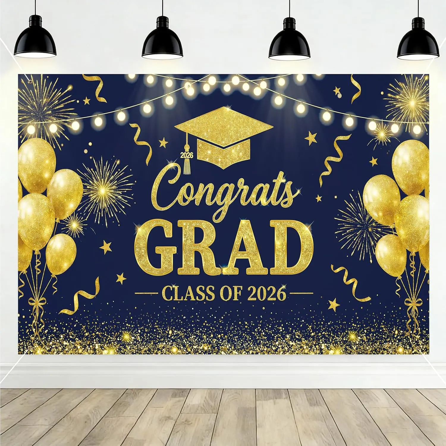 Class of 2026 Graduation Backdrop Party Decorations, 71x43'' Blue &  Congrats Grad High School College Banner Decor, Cap Balloon Graduation Party Supplies & Photo Props