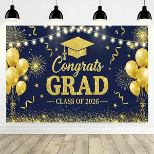 Class of 2026 Graduation Backdrop Party Decorations, 71x43'' Blue &  Congrats Grad High School College Banner Decor, Cap Balloon Graduation Party Supplies & Photo Props