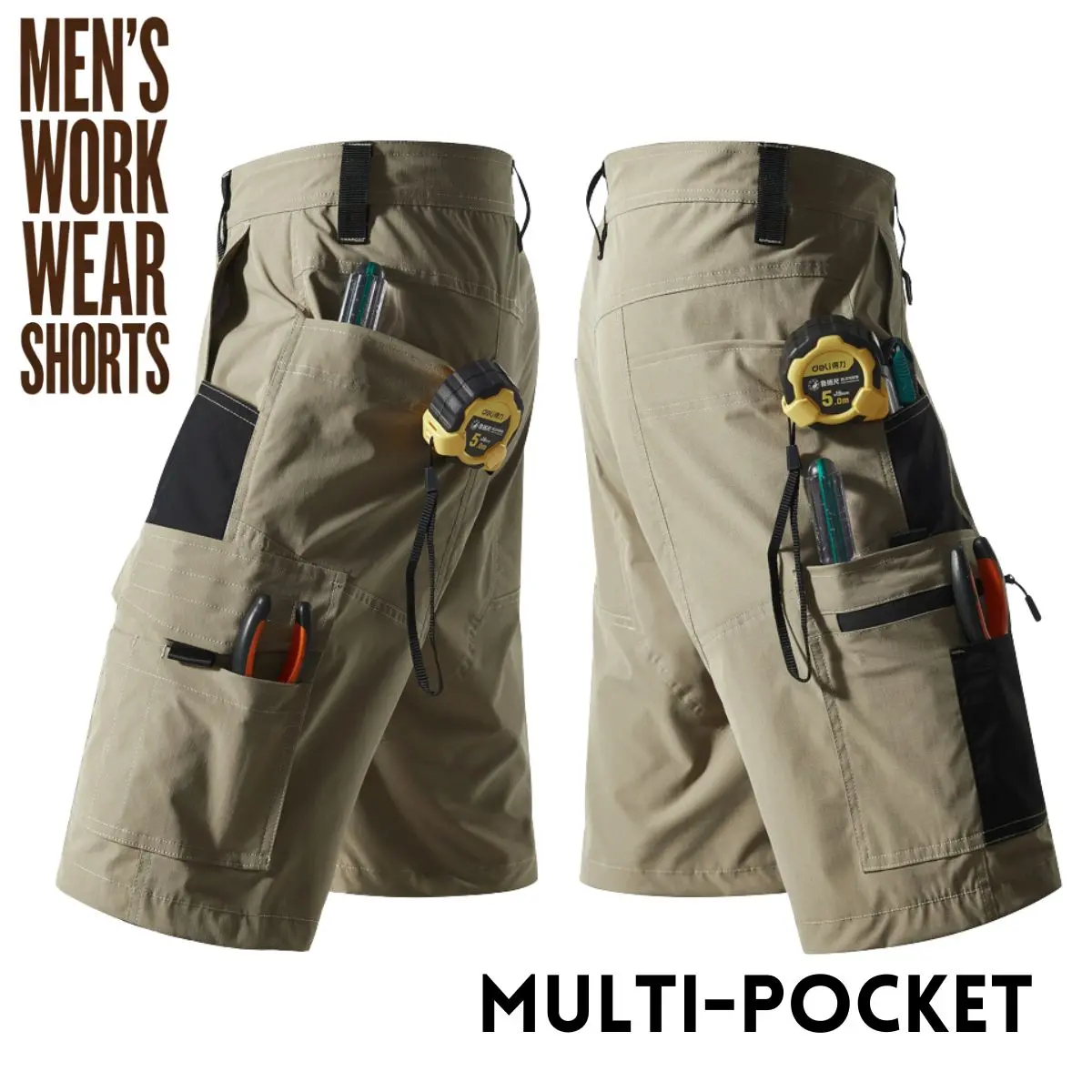 Men's Tactical Multi-Pocket Cargo Shorts, Menswear Bottoms - Workwear for Outdoor, Work and Casual Use