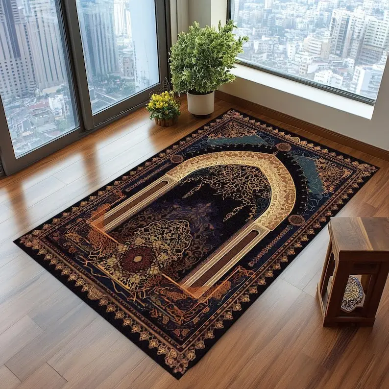 Vintage art design prayer rug, Premium janamaz, Muslim prayer mat, Elegance prayer rug, Sustainable prayer mat, Comfortable prayer rug