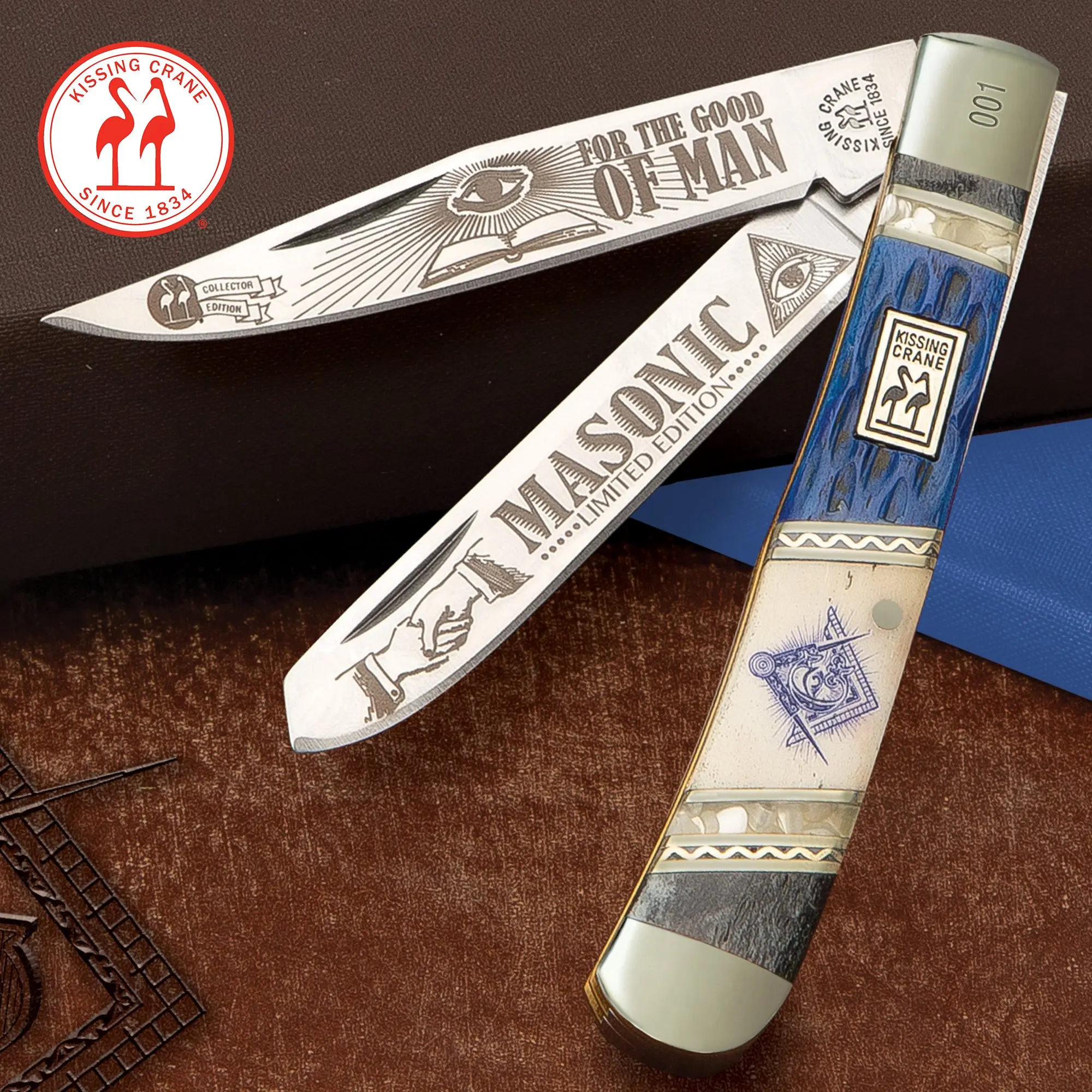 Kissing Crane Masonic Trapper Pocket Knives, Durable EDC Tool for Farm Animal & Poultry Ear Tag Handling