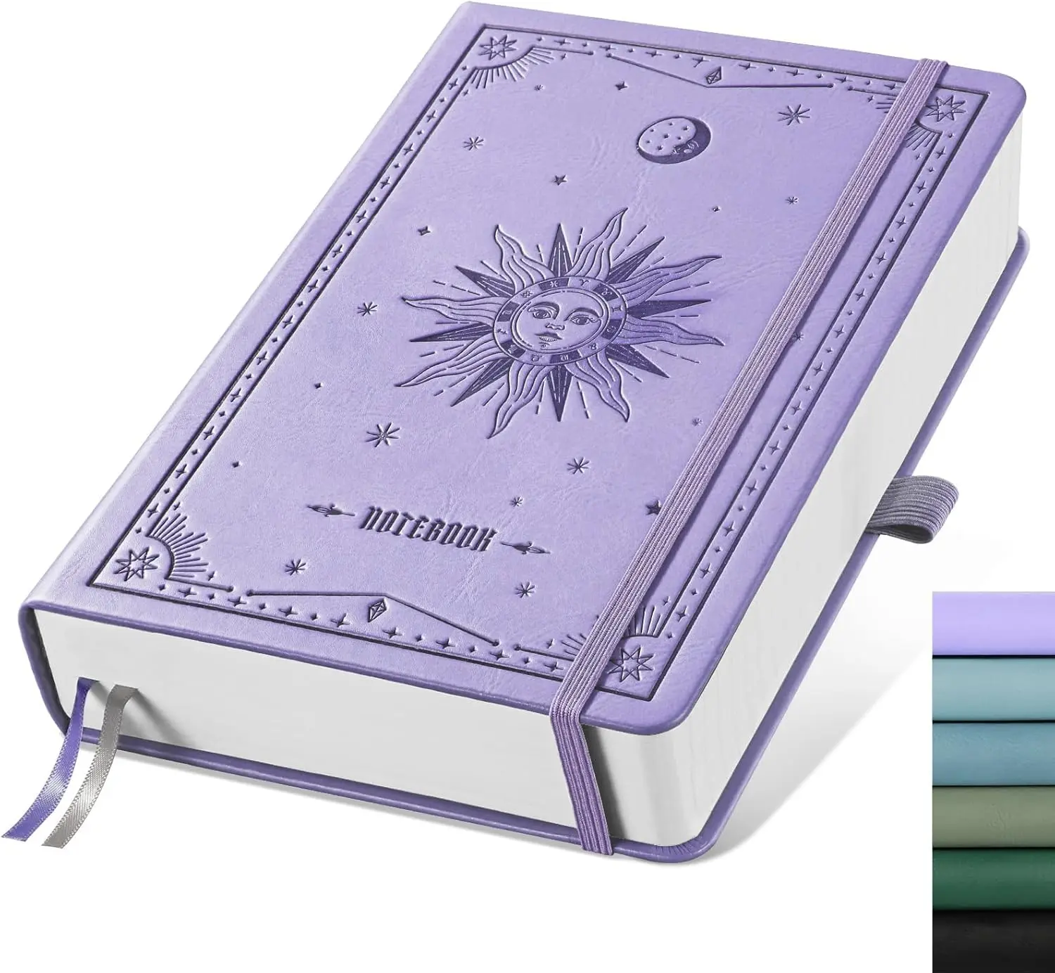 Hardcover Leather A5 Dotted Notebook Journal, 320 Pages 100gsm Thick Dot Grid Paper, 5.75"x8.38" Light Purple Notebook with Pen Holder & Inner Pocket for Journaling