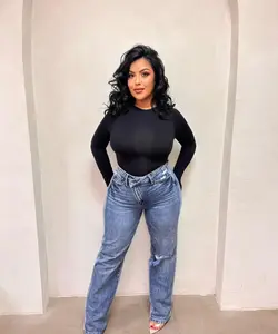 JODIE JUDY BLUE HIGH WAIST KNEE FLAP CRISS CROSS JEAN