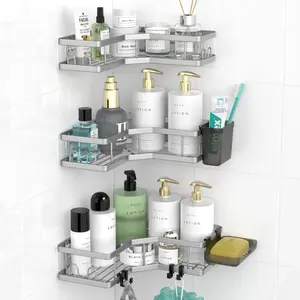 Corner Shower  Bathroom Organizer: Adhesive Shower Rack Bathtub Shelves - 3Pack No Drilling Shower Shelf - Stainless Steel Rustproof Bath Tub Organizer