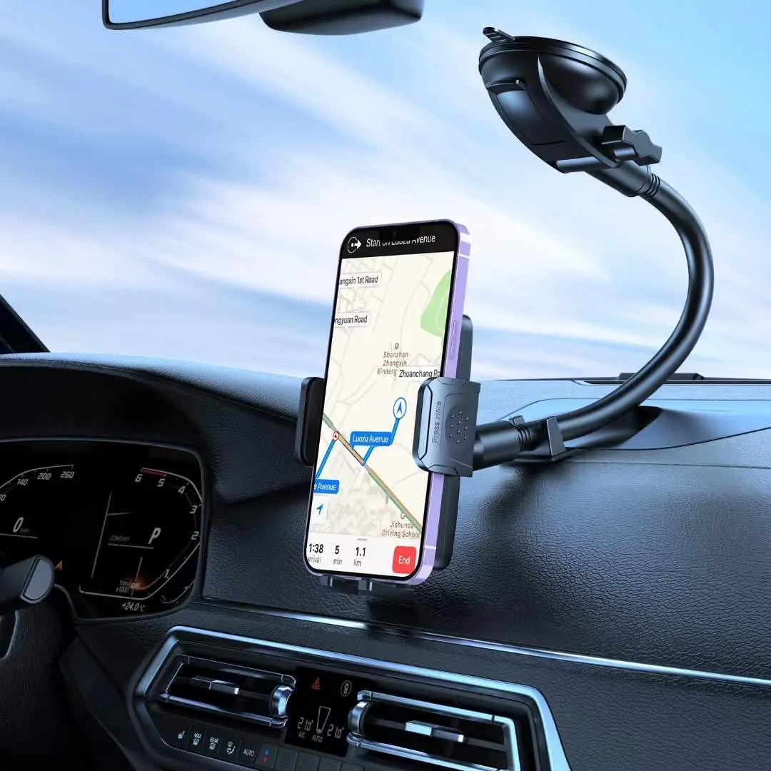 12.5‘’ Long Arm Universal Car Truck Mount Phone Holder Stand Dashboard Windshield Suction Mount Adjustable Gooseneck 360° Rotation Cell Phone Stand