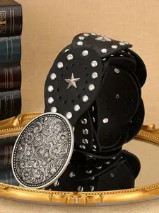 1 piece, new rivet round patch ethnic style belt for women, vintage, Studded Belt Buckle, pairs with skirts or pants, Bohemian style patchwork waist belt, suitable as a gift for your boyfriend or girlfriend for various festivals