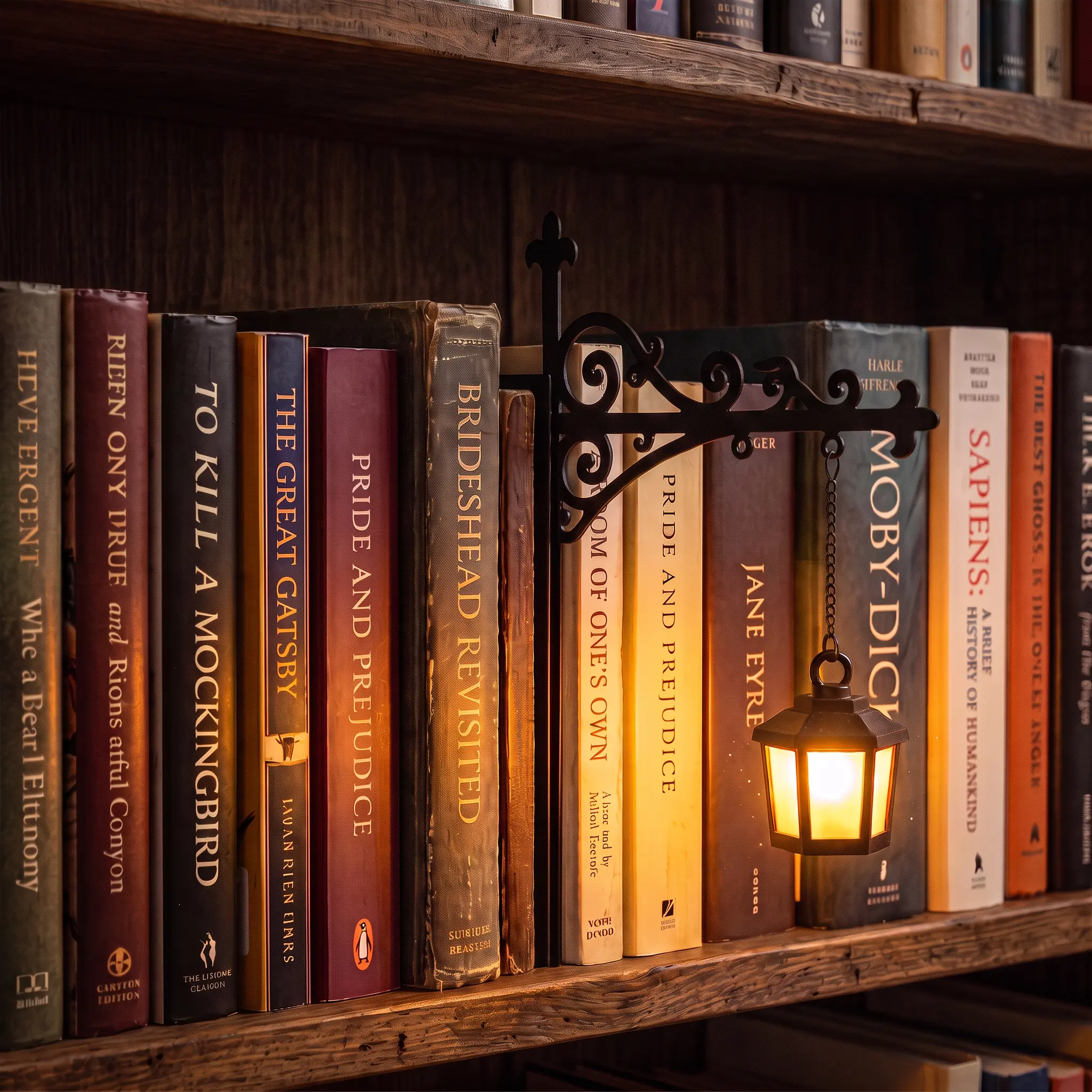 Library Lantern-Decorative Bookshelf Lighting, Miniature Hanging Shelf Lamp, Warm LED Nightlight, Reading Nook Literary Decor,Halloween decorations