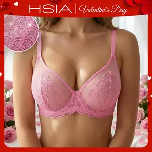 HSIA Mermaid Scales Sexy Lace Plus Size Unlined Underwire Non-padded Full Coverage Minimizer Bra with Back Smoothing for Women Large Bust