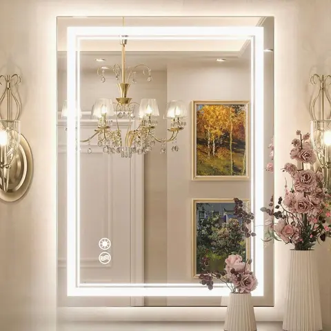Large Bathroom Wall Mirror - Modern Waterproof Tempered Glass Lighting Mirror with Adjustable Smart Touch Screen, 4-Side Even Glow, Anti-Fog, Dimmable, 3 Light Modes, Memory-Light Recall, Fog-Free Mornings, Easy Installation Wall-Mounted Bathroom Gadget