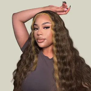 Synthetic Curly Wig 28 Inch Honey Blonde Skunk Stripe Wig Long Curly Wigs for Black Women Deep Wave Synthetic Lace Front Wigs