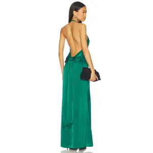MORE TO COME Piper Bow Back Gown in Emerald Green