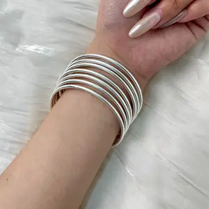 925 Sterling Silver Seven-Day Bangle Set for Women, Minimalist Matte Finish Seven-Ring Weekly Bracelet, Scratch-Resistant & Non-Tarnish Jewelry, Perfect Anniversary & Birthday Gift for Her