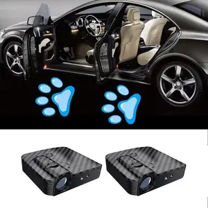 2PCS Blue Heart Paw Print LED Projection Car Door Welcome Lights, Doorway Light, LED Projection Lamp, Car Door Step Light, Cute Pattern Projection Lamp, Festive Atmosphere Door Light, Glow-in-the-Dark Welcoming Light