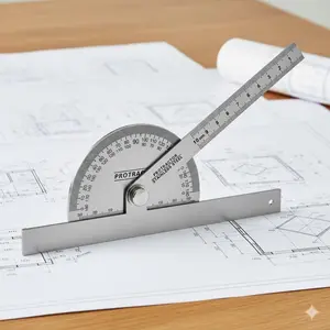 Stainless Steel Round Head Protractor 2-Pack: Precision Angle Measurement Tool for Engineering, Woodworking, Construction & Geometry Drawing. Portable Durable Study Tool for Students & Professionals.