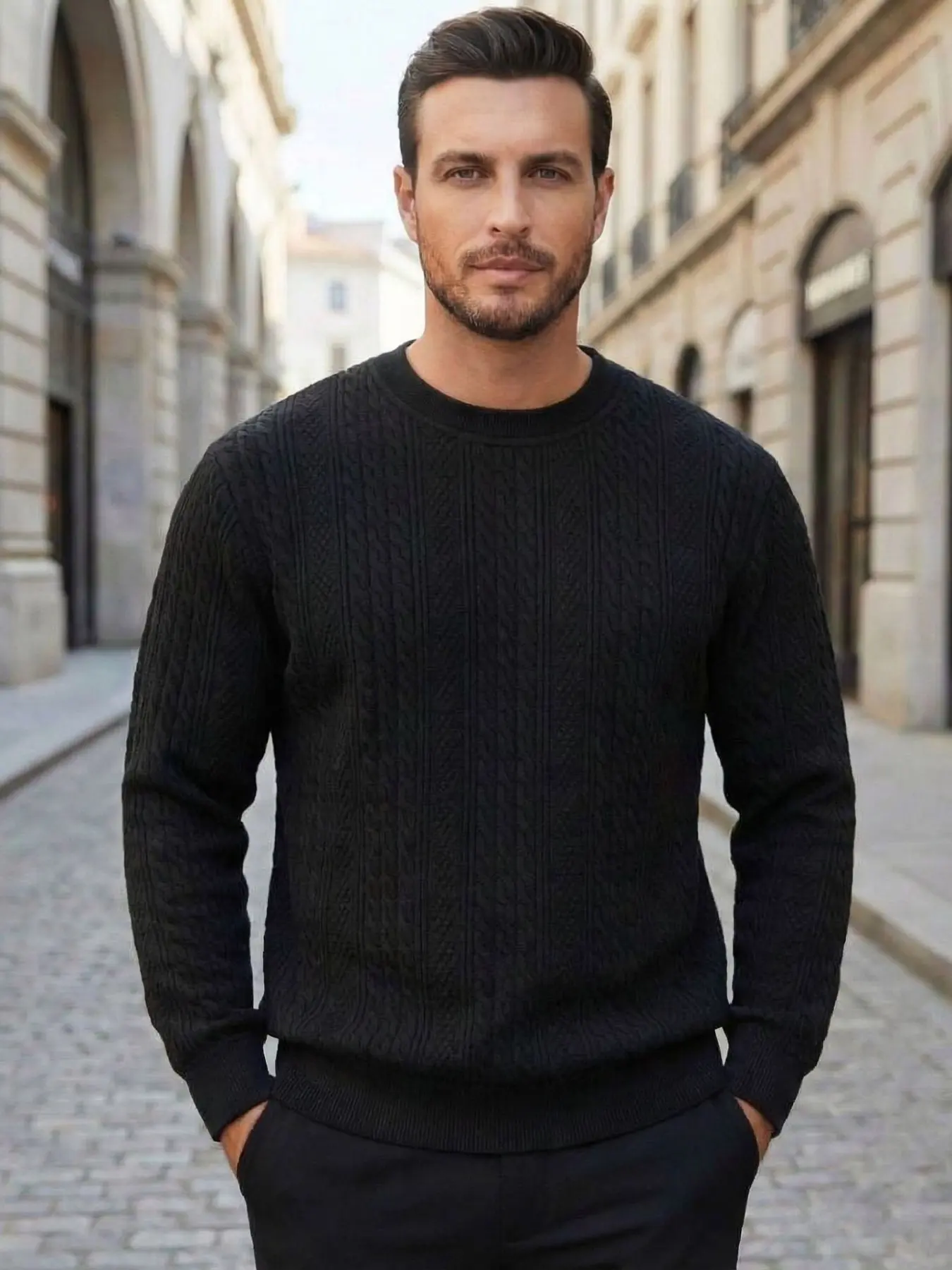 Men's textured jacquard casual knit shirt | Solid color simplicity + three-dimensional texture, comfortable and skin-friendly with a stylish touch. Suitable for single wear in spring and autumn / as an inner layer in winter, it can create an elegant look.