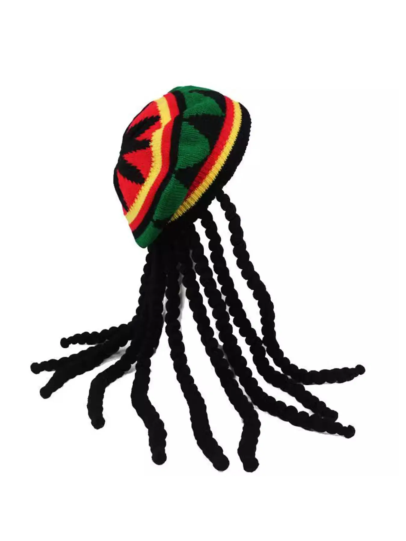1pc Jamaican Unique Rasta Hat with Black Dreadlocks Braids （Or No Braids）| Party Costume Wig Accessory Authentic Hat Fashionable Hat Summer Party Hat